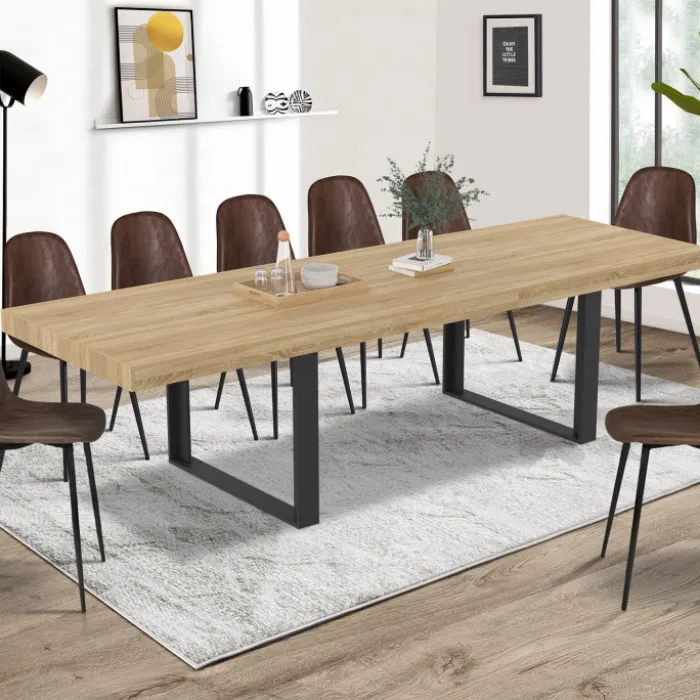 Table à manger rectangle 12 personnes bois et noir 300 cm