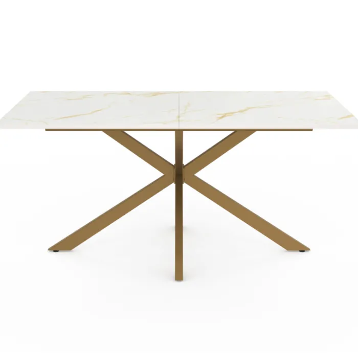 Table à manger rectangle 8 personnes avec pied araignée et plateau effet marbre