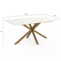 Table à manger rectangle 8 personnes avec pied araignée et plateau effet marbre