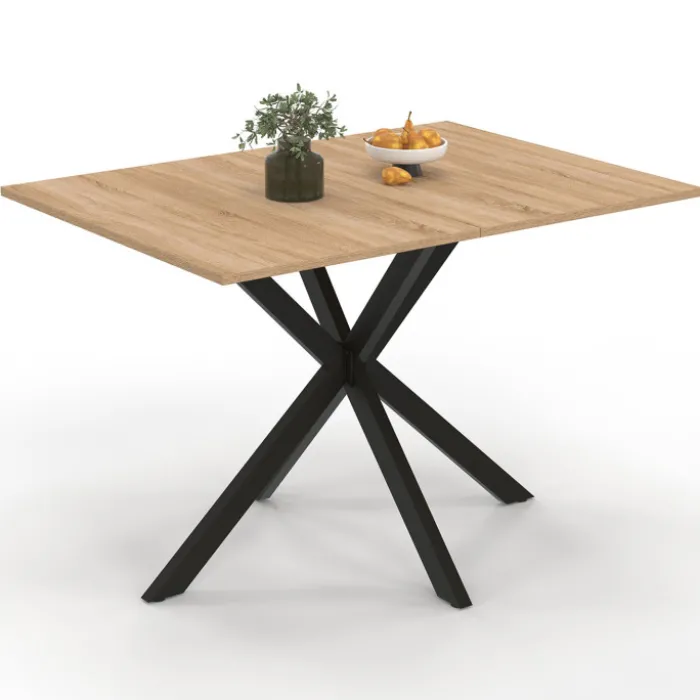 Table à manger rectangle bois et noir 6 personnes 110cm pied araignée