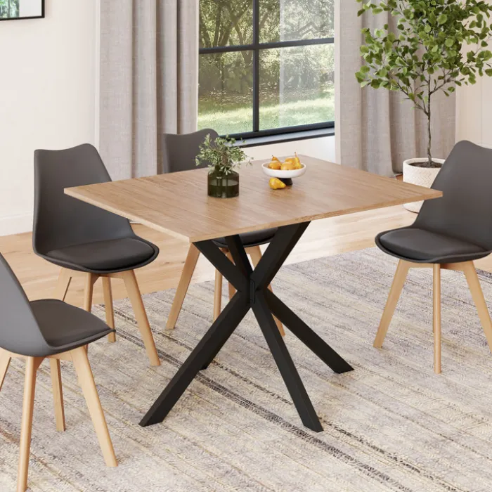 Table à manger rectangle bois et noir 6 personnes 110cm pied araignée