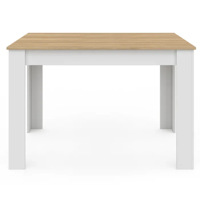 Table à manger rectangle blanche plateau façon hêtre 4 personnes