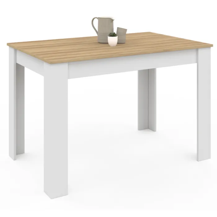 Table à manger rectangle blanche plateau façon hêtre 4 personnes
