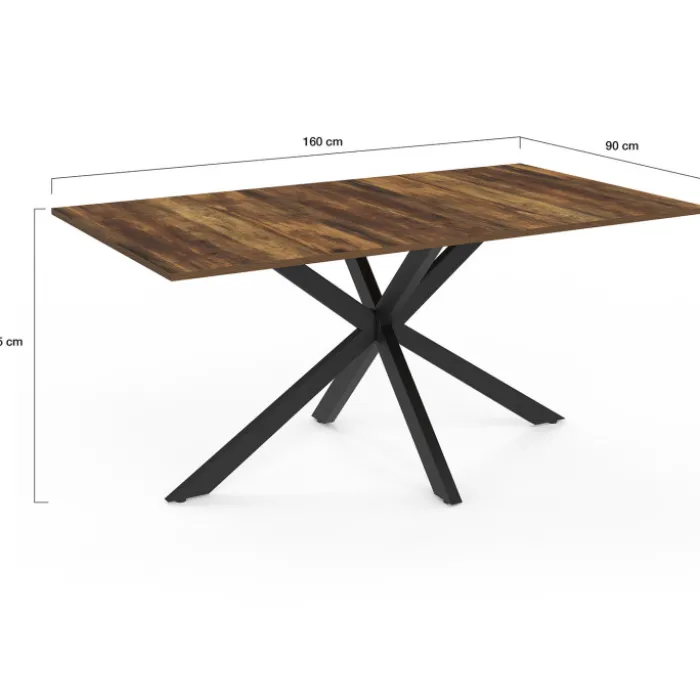 Table à manger rectangle plateau bois foncé 160 cm pied araignée noir 8 personnes