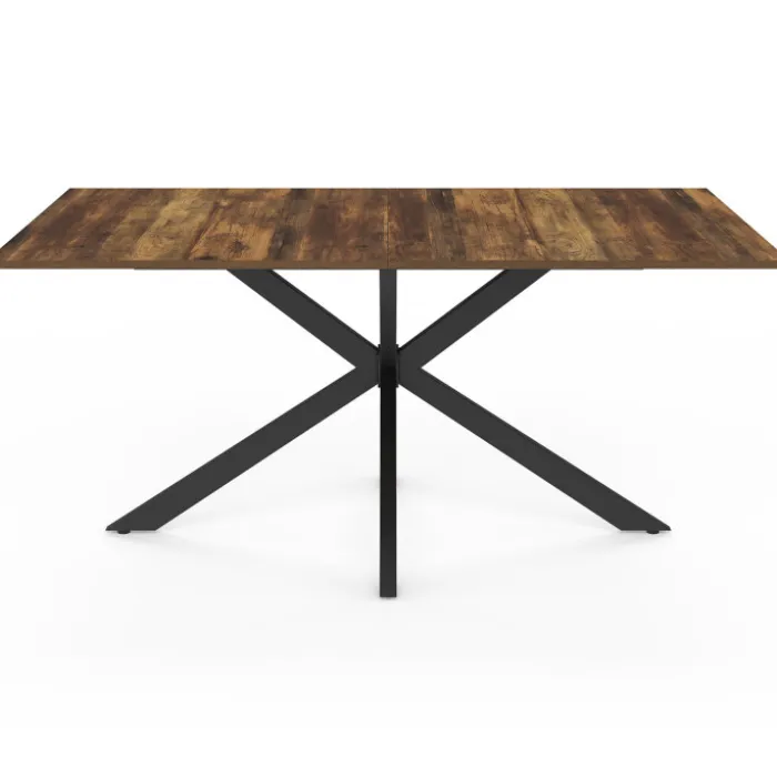 Table à manger rectangle plateau bois foncé 160 cm pied araignée noir 8 personnes