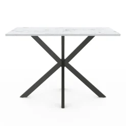 Table à manger rectangulaire effet marbre blanc pied araignée métal noir