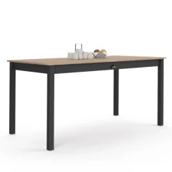 Table à manger rectangulaire bois et noir avec tiroir