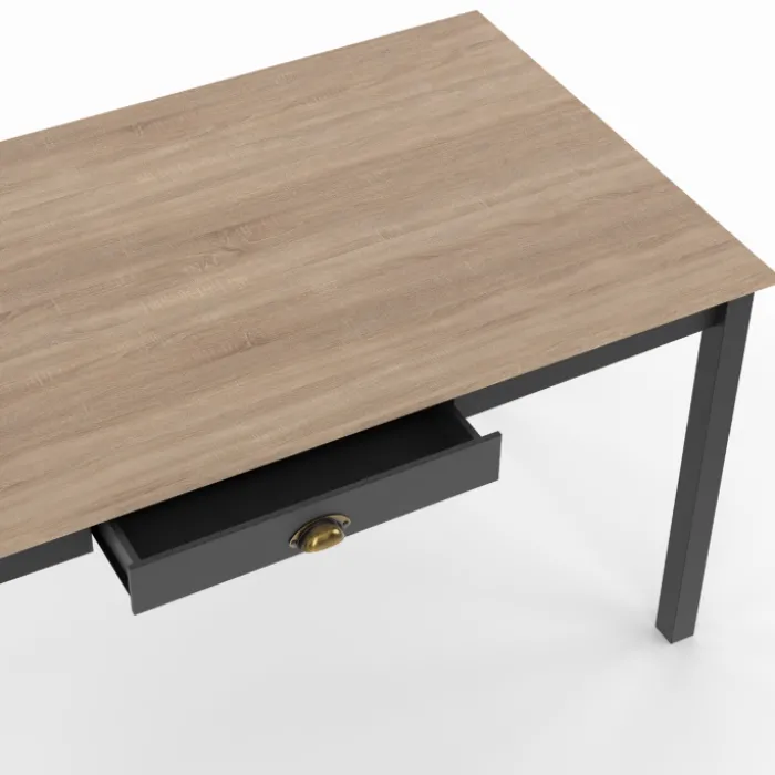 Table à manger rectangulaire bois et noir avec tiroir