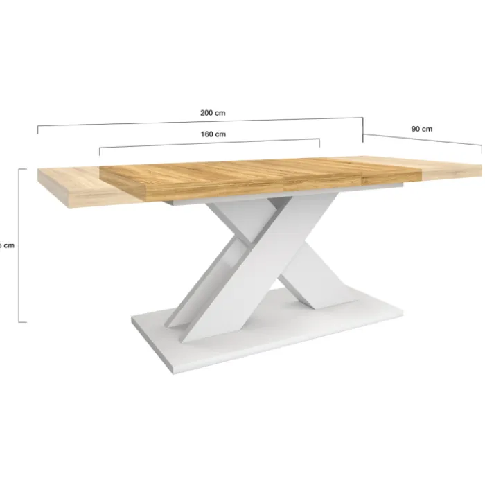 Table à manger rectangulaire extensible bois et blanc 6 à 10 personnes 160-200 cm