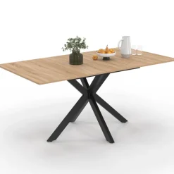 Table à manger rectangulaire de 120-160 cm pour 4 à 8 personnes, coloris bois et noir