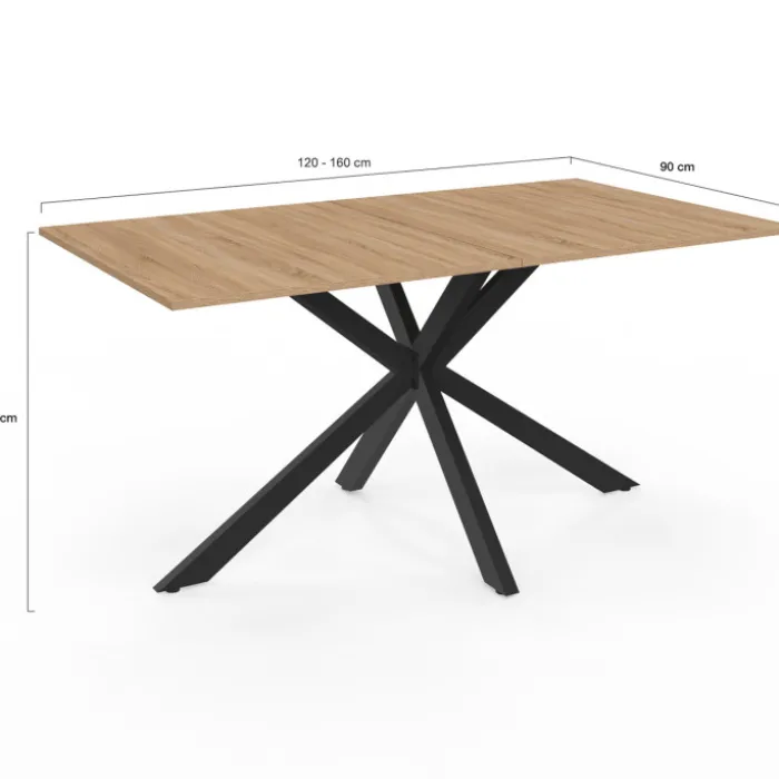 Table à manger rectangulaire de 120-160 cm pour 4 à 8 personnes, coloris bois et noir