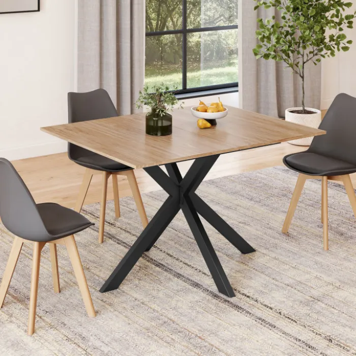 Table à manger rectangulaire de 120-160 cm pour 4 à 8 personnes, coloris bois et noir