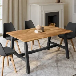 Table à manger rectangulaire extensible 160-240 cm 6 à 12 personnes bois et noir