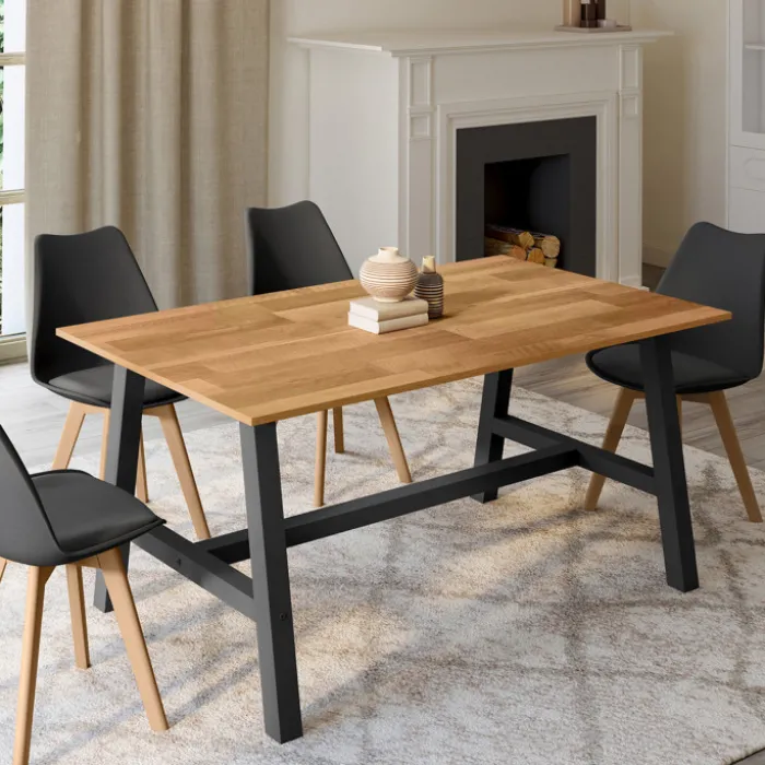 Table à manger rectangulaire extensible 160-240 cm 6 à 12 personnes bois et noir