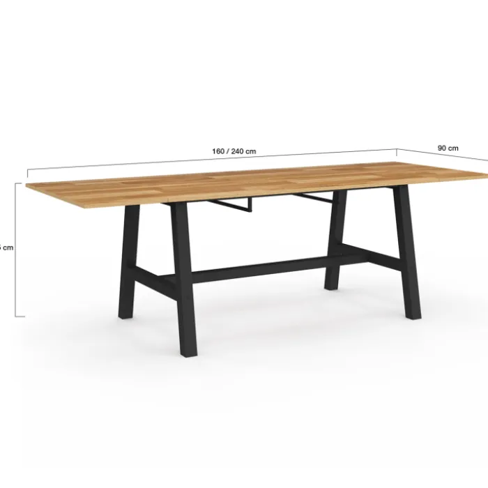 Table à manger rectangulaire extensible 160-240 cm 6 à 12 personnes bois et noir