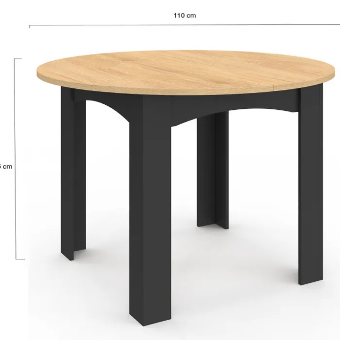 Table à manger ronde 110 cm 4-6 personnes noire plateau façon hêtre