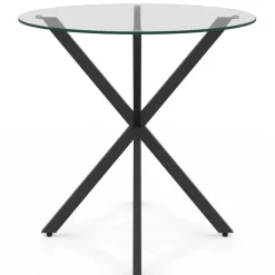 Table à manger ronde 80 cm 4 personnes pied araignée noir et plateau verre