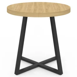 Table à manger ronde 80 cm 4 personnes en bois et pieds noirs style industriel