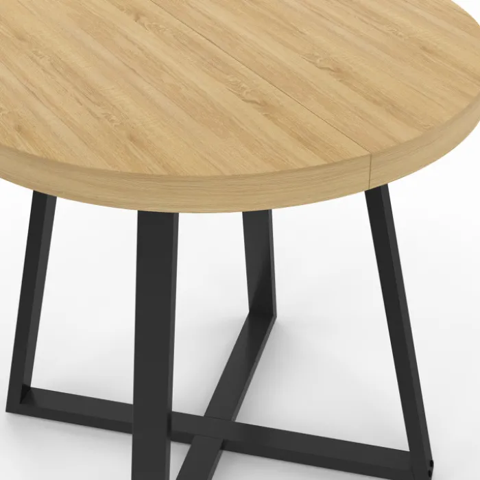 Table à manger ronde 80 cm 4 personnes en bois et pieds noirs style industriel