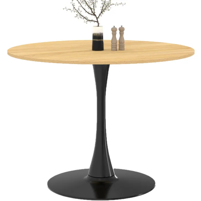 Table à manger ronde 100 cm bois et noir 4 personnes pied tulipe