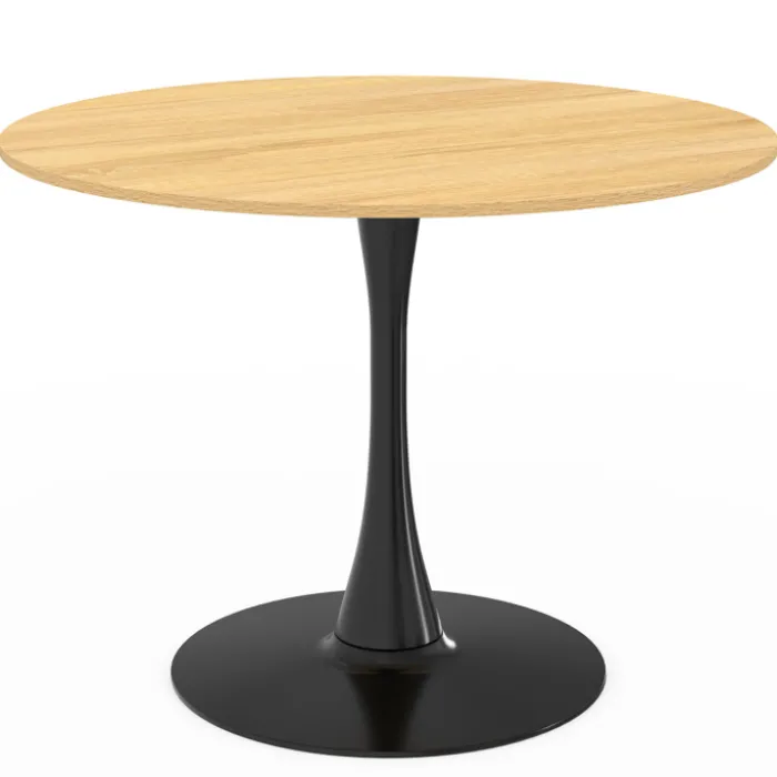 Table à manger ronde 100 cm bois et noir 4 personnes pied tulipe