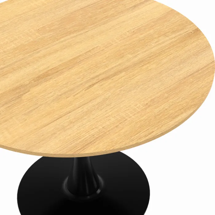 Table à manger ronde 100 cm bois et noir 4 personnes pied tulipe