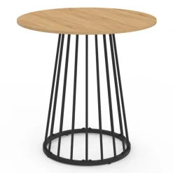 Table à manger ronde 4 personnes plateau bois et pied en métal noir 80 cm