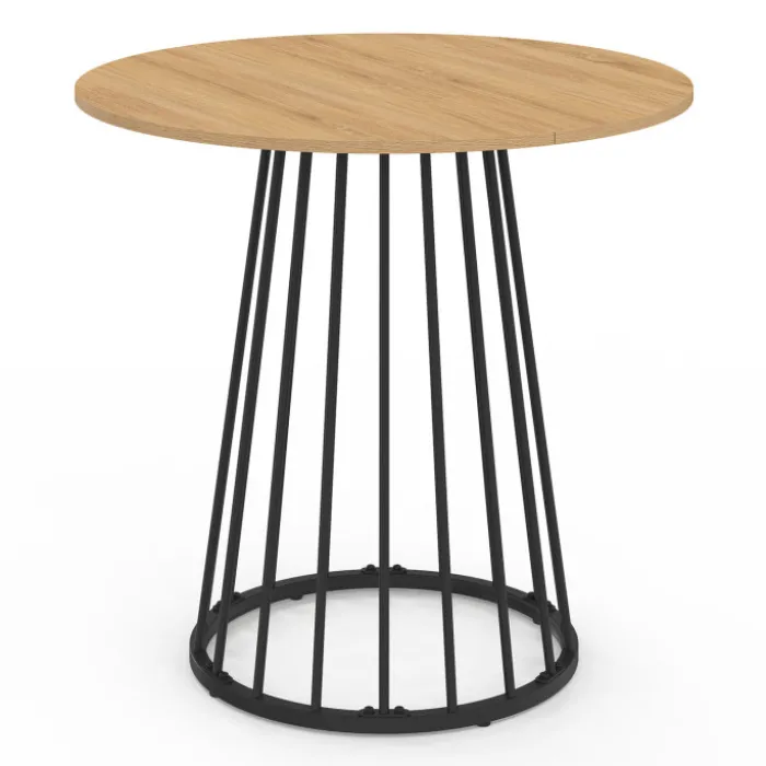 Table à manger ronde 4 personnes plateau bois et pied en métal noir 80 cm