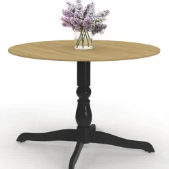 Table à manger ronde 4-6 personnes 110cm bois façon hêtre et noir