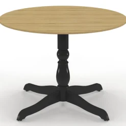 Table à manger ronde 4-6 personnes 110cm bois façon hêtre et noir