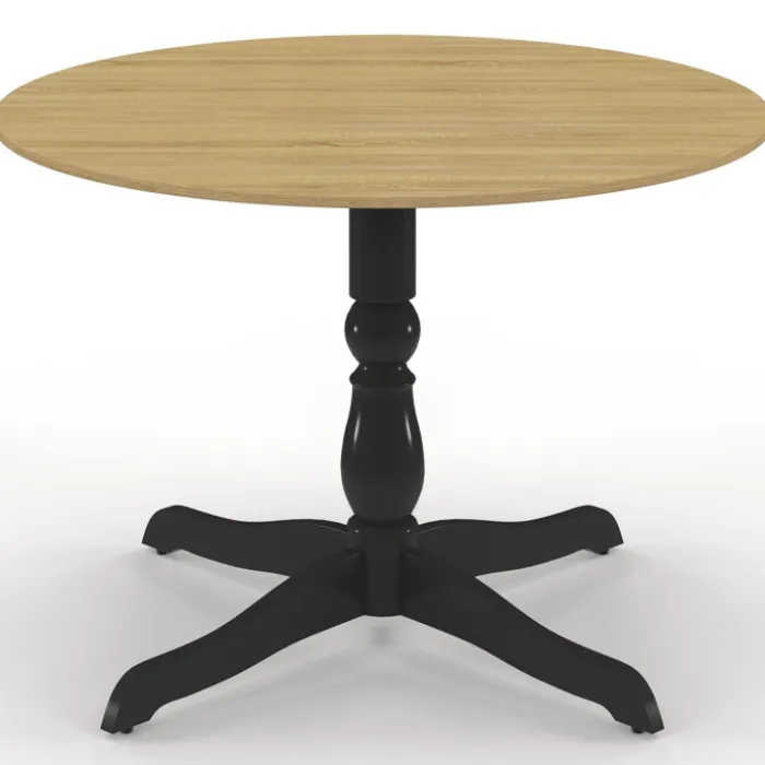 Table à manger ronde 4-6 personnes 110cm bois façon hêtre et noir