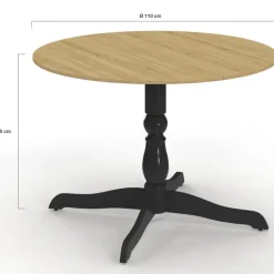 Table à manger ronde 4-6 personnes 110cm bois façon hêtre et noir