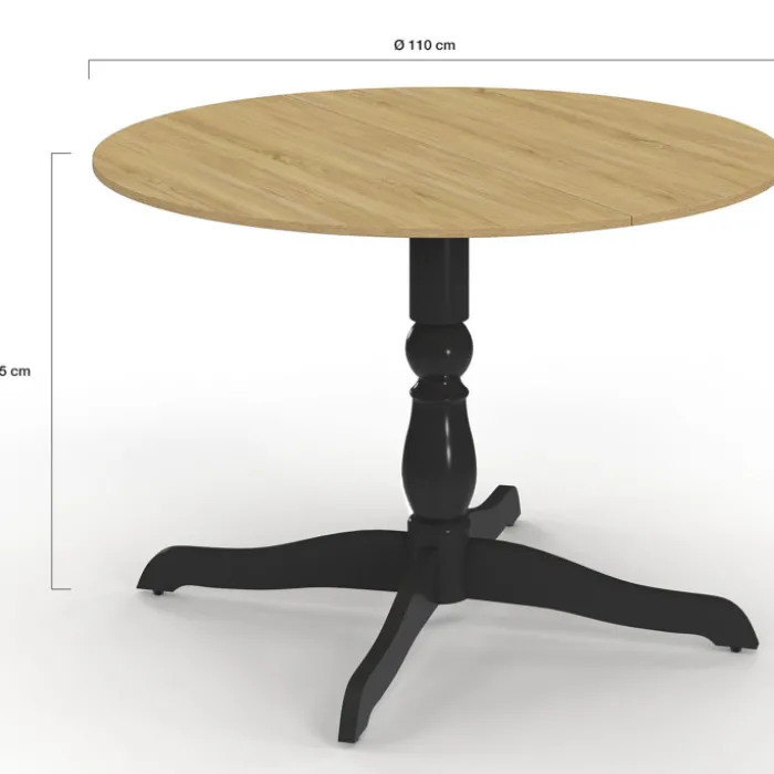 Table à manger ronde 4-6 personnes 110cm bois façon hêtre et noir