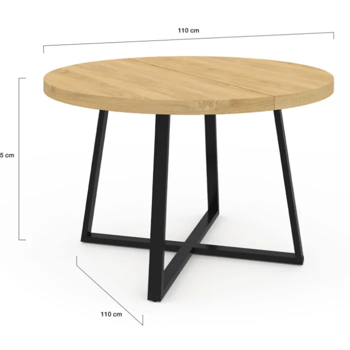 Table à manger ronde 4-6 personnes bois et noir