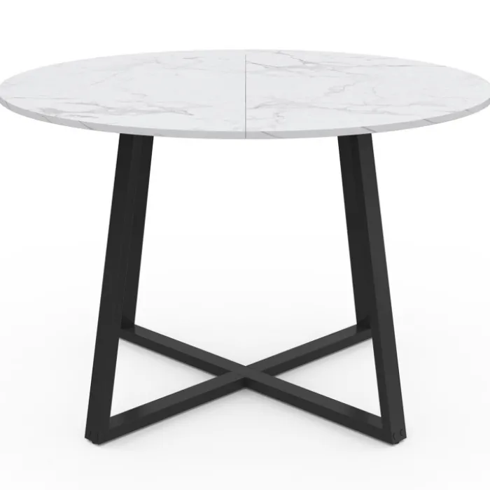 Table à manger ronde 4-6 personnes 110 cm effet marbre blanc et noir