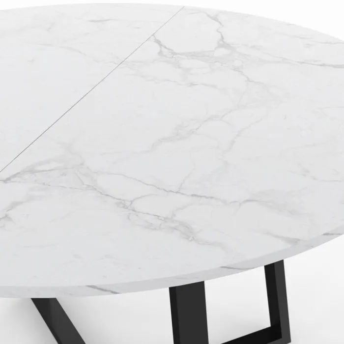 Table à manger ronde 4-6 personnes 110 cm effet marbre blanc et noir