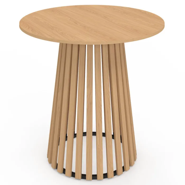 Table à manger ronde 4 personnes pied bois en lattes et plateau bois 80 cm