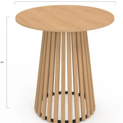 Table à manger ronde 4 personnes pied bois en lattes et plateau bois 80 cm