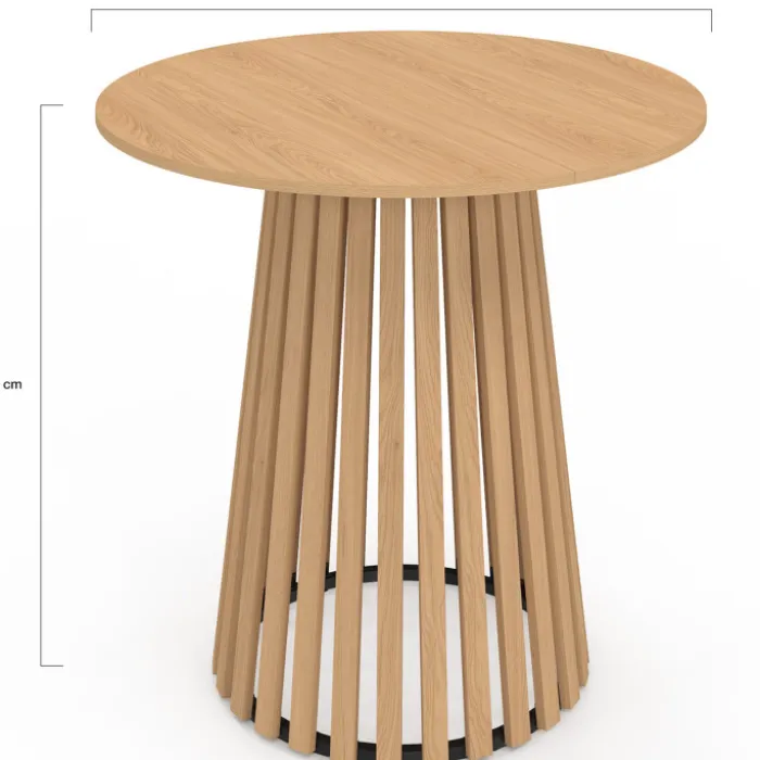 Table à manger ronde 4 personnes pied bois en lattes et plateau bois 80 cm