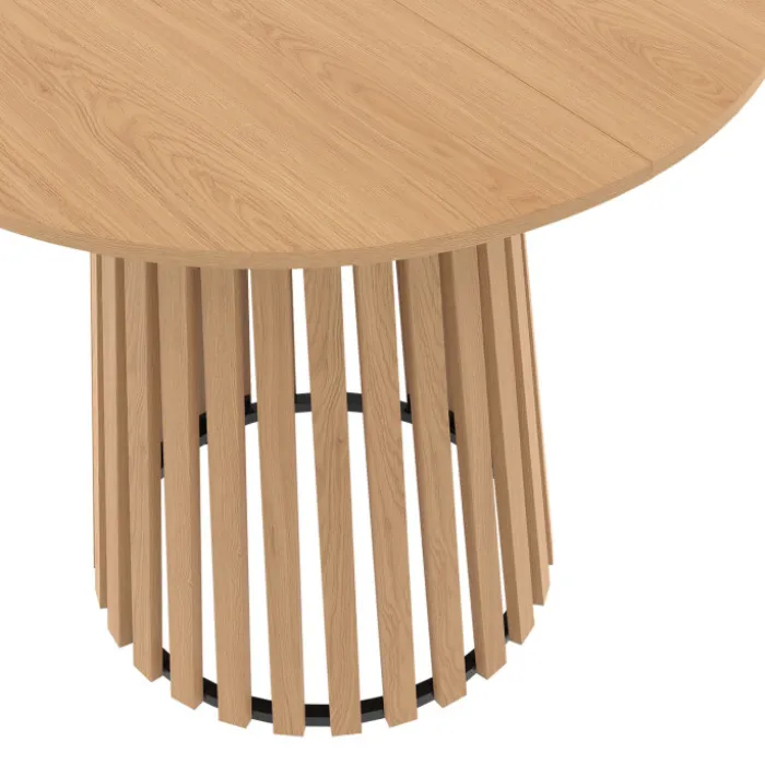 Table à manger ronde 4 personnes pied bois en lattes et plateau bois 80 cm