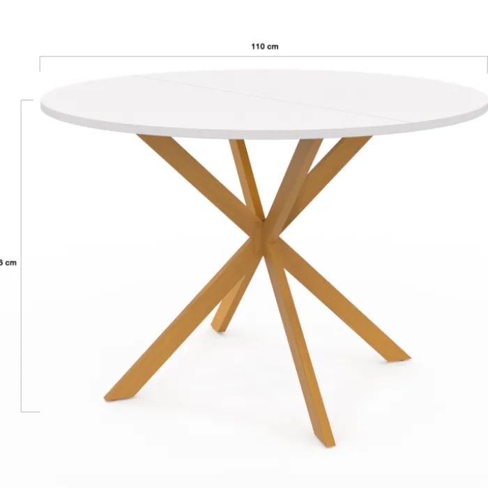 Table à manger ronde 6 personnes 110 cm bois et blanc