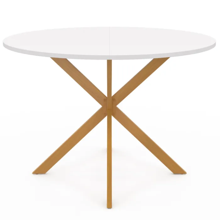 Table à manger ronde 6 personnes 110 cm bois et blanc