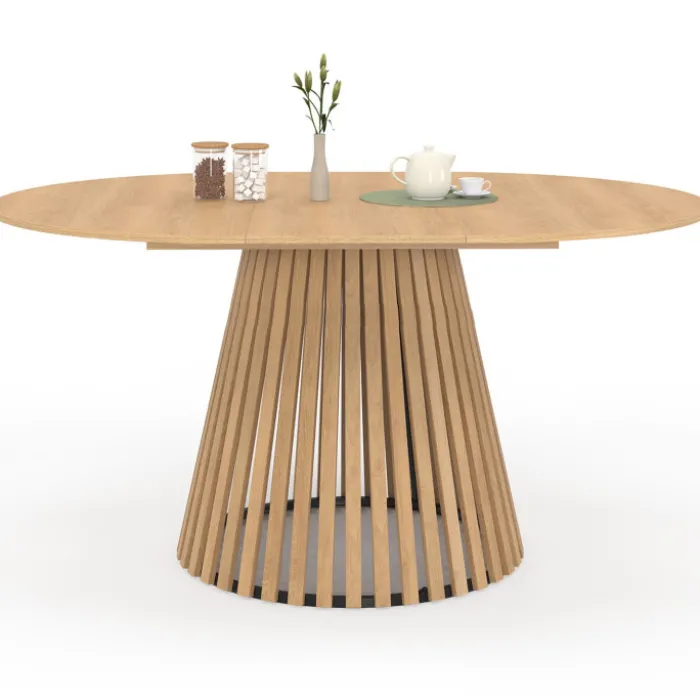 Table à manger ronde 8 personnes pied en bois 110-150 cm