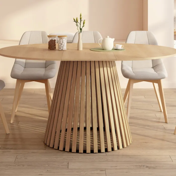 Table à manger ronde 8 personnes pied en bois 110-150 cm