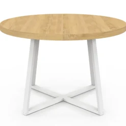 Table à manger ronde 4-6 personnes bois et blanc 110-150 cm