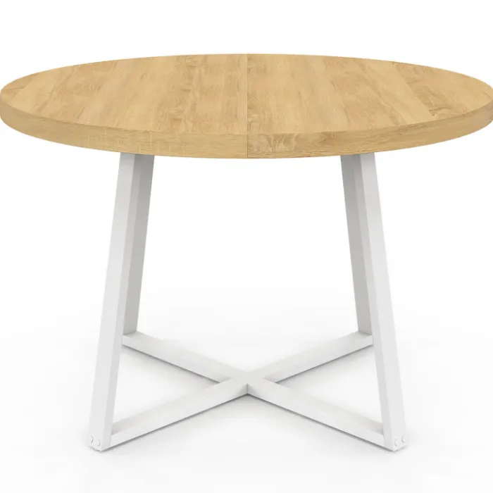 Table à manger ronde 4-6 personnes bois et blanc 110-150 cm