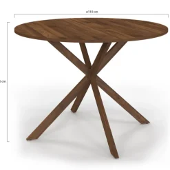 Table à manger ronde ALIX 6 personnes pied araignée noyer 110 cm