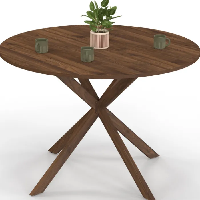 Table à manger ronde ALIX 6 personnes pied araignée noyer 110 cm
