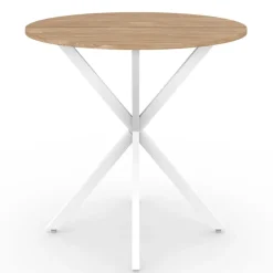 Table à manger ronde bois et blanc 80 cm 2-4 personnes