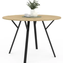 Table à manger ronde bois et noir 110 cm 4-6 personnes